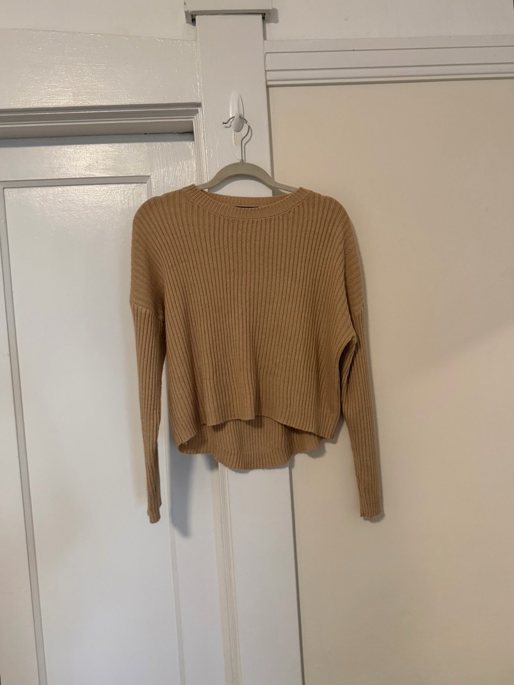 Nasty Gal Ribbed Crewneck Sweater in Camel Tan